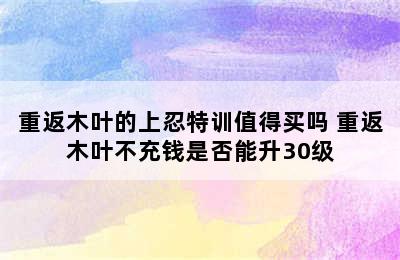 重返木叶的上忍特训值得买吗 重返木叶不充钱是否能升30级